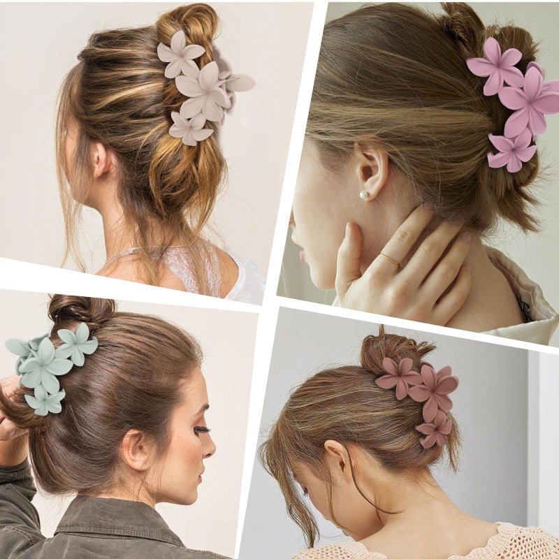 ANBALA Colorful Plumeria Hawaiian Flower Hair Clips for Women - 4PCS Large Claw Clips for Thick Hair with Strong Hold, Beach Hair Accessories - Image 3