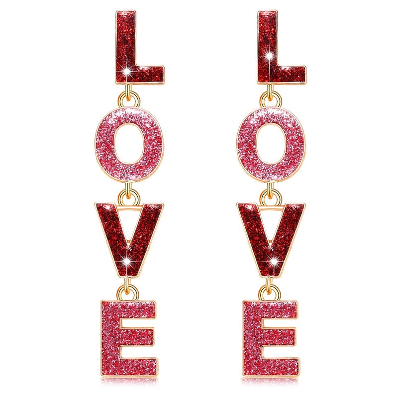YAHPERN Valentineâ€™s Day Earrings, Beaded Heart Earrings for Women Rhinestone Glitter XOXO LOVE Earrings Valentineâ€™s Day Gifts for Her (Style A) - Image 1