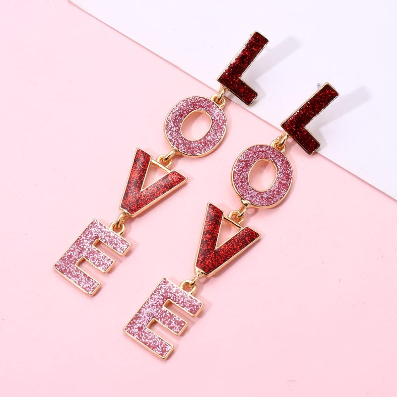 YAHPERN Valentineâ€™s Day Earrings, Beaded Heart Earrings for Women Rhinestone Glitter XOXO LOVE Earrings Valentineâ€™s Day Gifts for Her (Style A) - Image 3