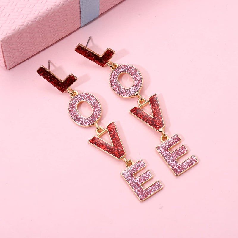 YAHPERN Valentineâ€™s Day Earrings, Beaded Heart Earrings for Women Rhinestone Glitter XOXO LOVE Earrings Valentineâ€™s Day Gifts for Her (Style A) - Image 4