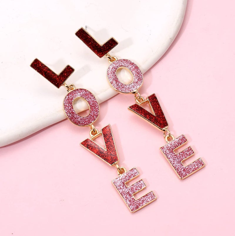 YAHPERN Valentineâ€™s Day Earrings, Beaded Heart Earrings for Women Rhinestone Glitter XOXO LOVE Earrings Valentineâ€™s Day Gifts for Her (Style A) - Image 2