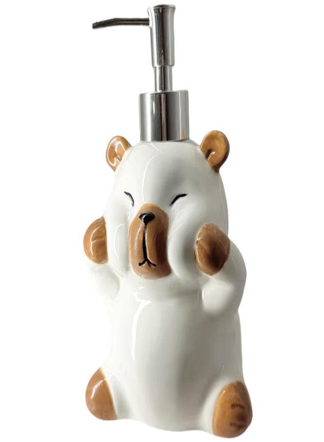 FAQQI Ceramic Bear Soap Dispenser, Cute Animal Soap Dispenser for Bathroom or Kitchen, Bear Bathroom Decor, 450ml Refillable Pump Bottle for Hand Soap or Lotion - Image 1