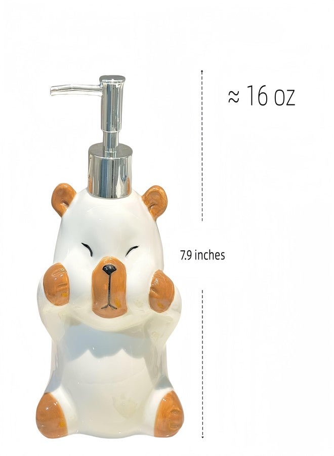 FAQQI Ceramic Bear Soap Dispenser, Cute Animal Soap Dispenser for Bathroom or Kitchen, Bear Bathroom Decor, 450ml Refillable Pump Bottle for Hand Soap or Lotion - Image 2