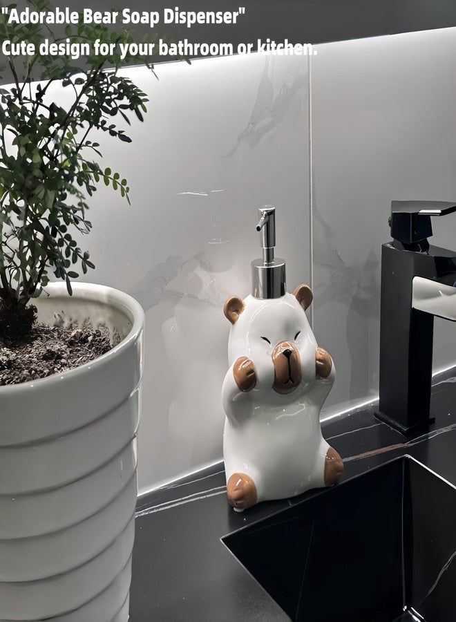 FAQQI Ceramic Bear Soap Dispenser, Cute Animal Soap Dispenser for Bathroom or Kitchen, Bear Bathroom Decor, 450ml Refillable Pump Bottle for Hand Soap or Lotion - Image 5