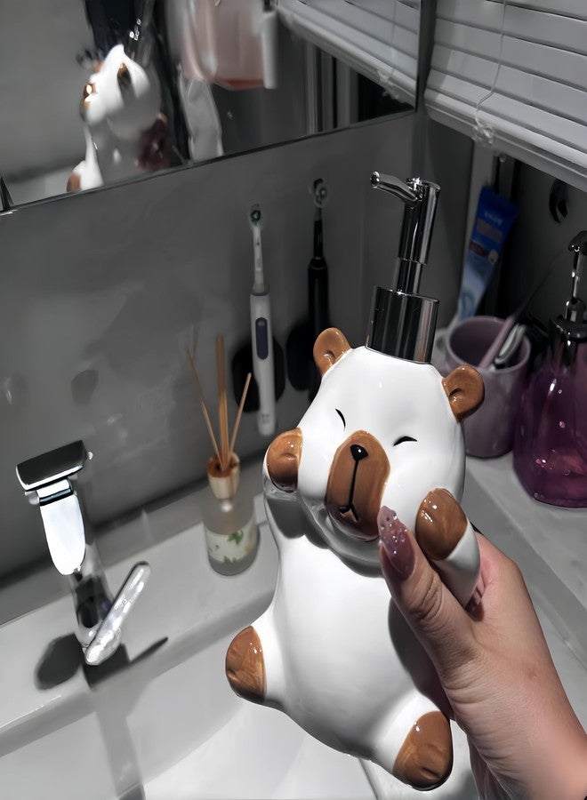 FAQQI Ceramic Bear Soap Dispenser, Cute Animal Soap Dispenser for Bathroom or Kitchen, Bear Bathroom Decor, 450ml Refillable Pump Bottle for Hand Soap or Lotion - Image 3