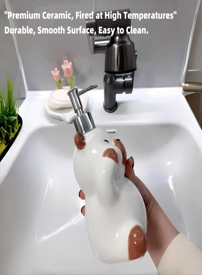 FAQQI Ceramic Bear Soap Dispenser, Cute Animal Soap Dispenser for Bathroom or Kitchen, Bear Bathroom Decor, 450ml Refillable Pump Bottle for Hand Soap or Lotion - Image 4