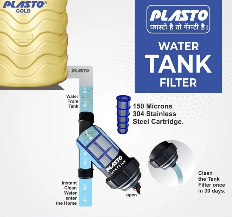 Plasto Water Tank Filter | Stainless Steel 304 Grade Mesh | UV Stabilized Material | 5 Year Warranty | Cleans All Sand, Dirt Sediments (150 Micron, 2" Filter | 50 MM) - Image 2
