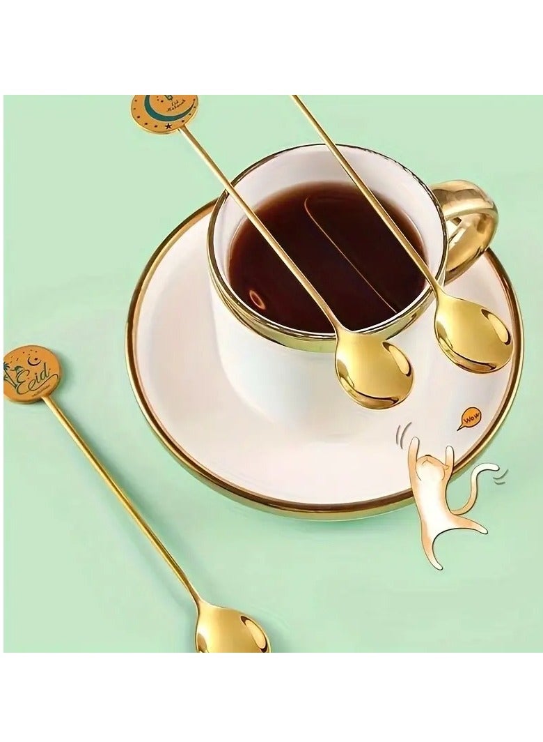 Home Care 4pcs Set Stainless Steel Dessert Spoons - Camel, Star, Moon, Lighthouse Designs - Golden Finish, Ideal for Cake, Coffee, Ice Cream - Gift Box Included, Coffee Tableware|Whimsical Spoon Designs|Polished Golden Finish, Dessert Table Display Set 2.2X16 cm - Image 4