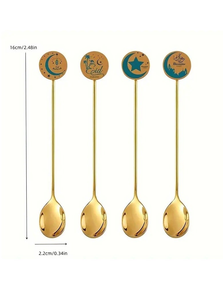 Home Care 4pcs Set Stainless Steel Dessert Spoons - Camel, Star, Moon, Lighthouse Designs - Golden Finish, Ideal for Cake, Coffee, Ice Cream - Gift Box Included, Coffee Tableware|Whimsical Spoon Designs|Polished Golden Finish, Dessert Table Display Set 2.2X16 cm - Image 3