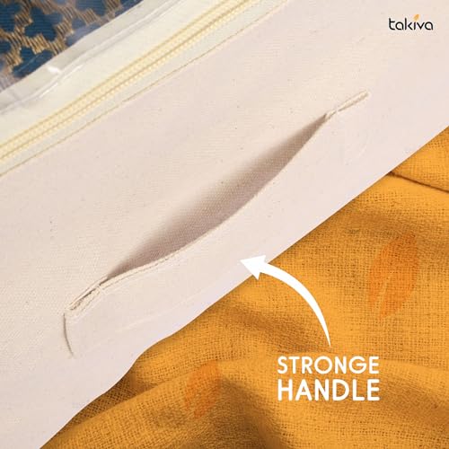 TAKIVA Cotton Clothes Storage Bags (Pack Of 4)| Cotton Canvas bags | Lehenga Storage Bags Big Size For Women's Dresses, Sarees, Lehengas | Durable Material,Washable & Reusable (Off White) - Image 5