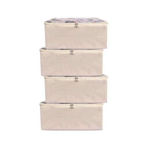 TAKIVA Cotton Clothes Storage Bags (Pack Of 4)| Cotton Canvas bags | Lehenga Storage Bags Big Size For Women's Dresses, Sarees, Lehengas | Durable Material,Washable & Reusable (Off White) - Image 1