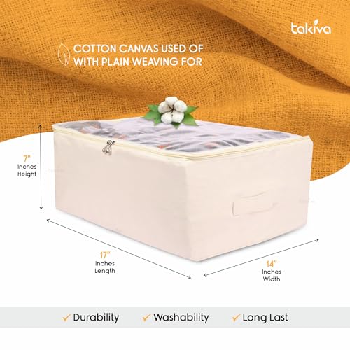 TAKIVA Cotton Clothes Storage Bags (Pack Of 4)| Cotton Canvas bags | Lehenga Storage Bags Big Size For Women's Dresses, Sarees, Lehengas | Durable Material,Washable & Reusable (Off White) - Image 2