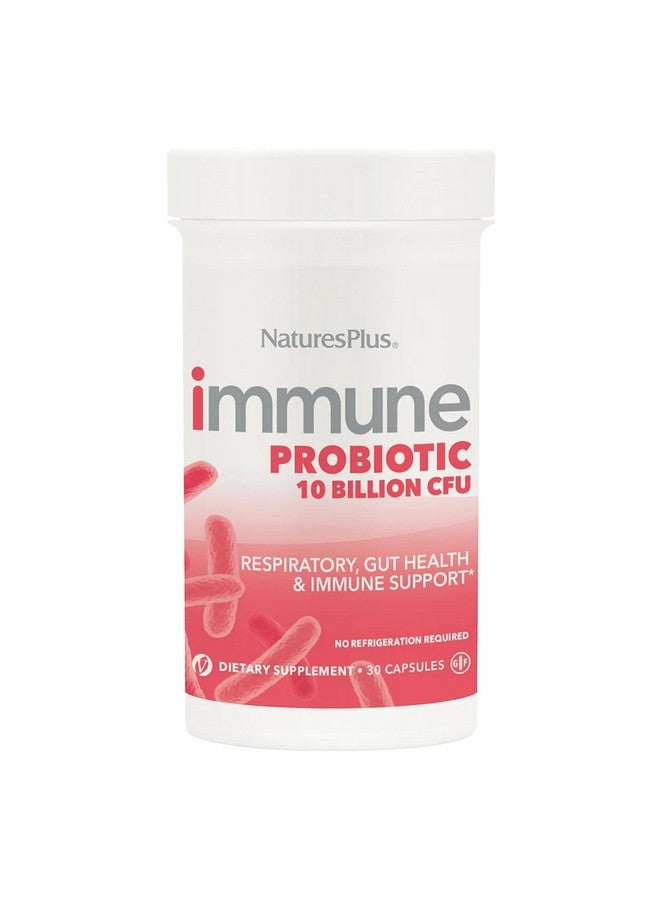 Natures Plus Immune Probiotic - 30 Capsules - 10 Billion CFU - Respiratory & Gut Health, Immune Support - with Prebiotic Fiber - Non-GMO, Vegan, Gluten Free - 30 Servings