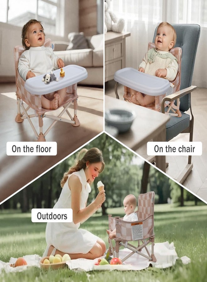 Tiny Marvels Portable 3-in-1 Baby Chair, Cozy Booster Seat, Baby Seat with Tray, Compact Foldable, Toddler Chair with Child Safety Belt Carry Bag, Perfect for Travel (Sand Checker) - Image 5