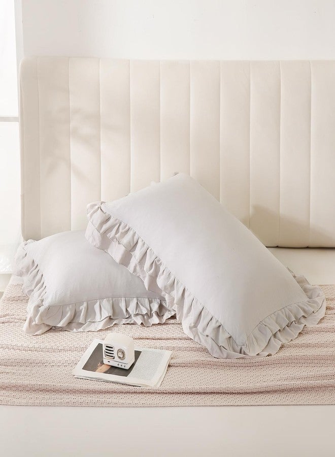 Bedbay Beige Pillow Cases Queen Size Set of 2,Ruffle Pillow Shams,Shabby Chic Pillow Cases Standard Size,Vintage Ruffled Decorative Pillow Covers,Soft Microfiber Boho Bed Pillowcases 2 Pack - Image 5