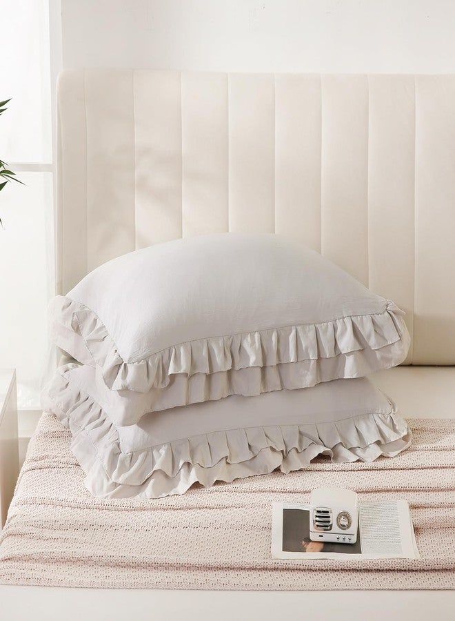 Bedbay Beige Pillow Cases Queen Size Set of 2,Ruffle Pillow Shams,Shabby Chic Pillow Cases Standard Size,Vintage Ruffled Decorative Pillow Covers,Soft Microfiber Boho Bed Pillowcases 2 Pack - Image 4