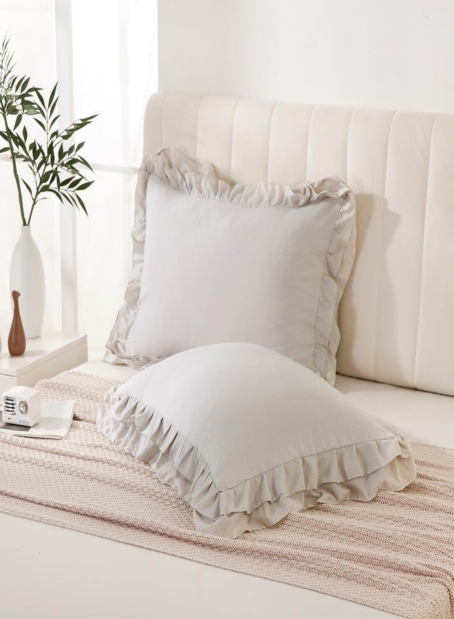Bedbay Beige Pillow Cases Queen Size Set of 2,Ruffle Pillow Shams,Shabby Chic Pillow Cases Standard Size,Vintage Ruffled Decorative Pillow Covers,Soft Microfiber Boho Bed Pillowcases 2 Pack - Image 1