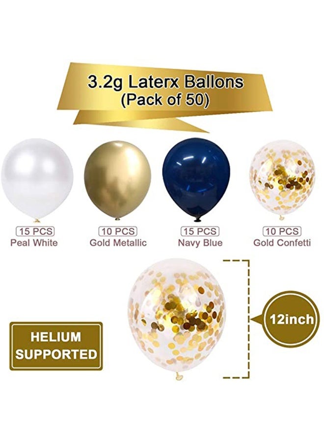 Balloons 54 Pieces navy blue and gold metallic set with gold confetti balloons party balloons Ramadan decorations - Image 1