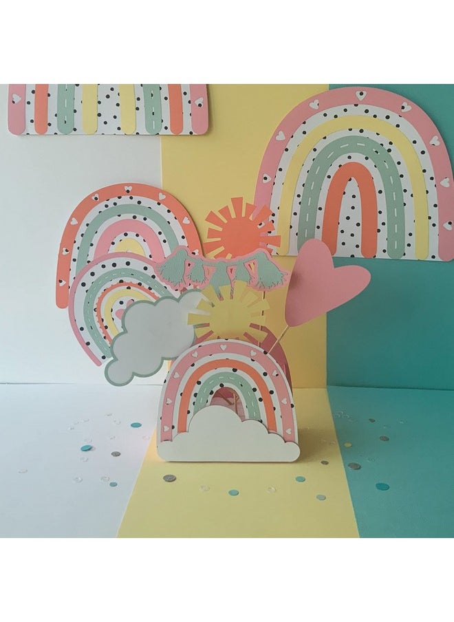 Pinfliers Pinfliers Rainbow Theme Birthday Decorations,Birthday Table Centerpiece/Birthday Table Decorative Items/Birthday Party Table Centrepieces, 1 Pastel Rainbow Paper Box, 6 Small Cut outs, Multicolor  - Image 2