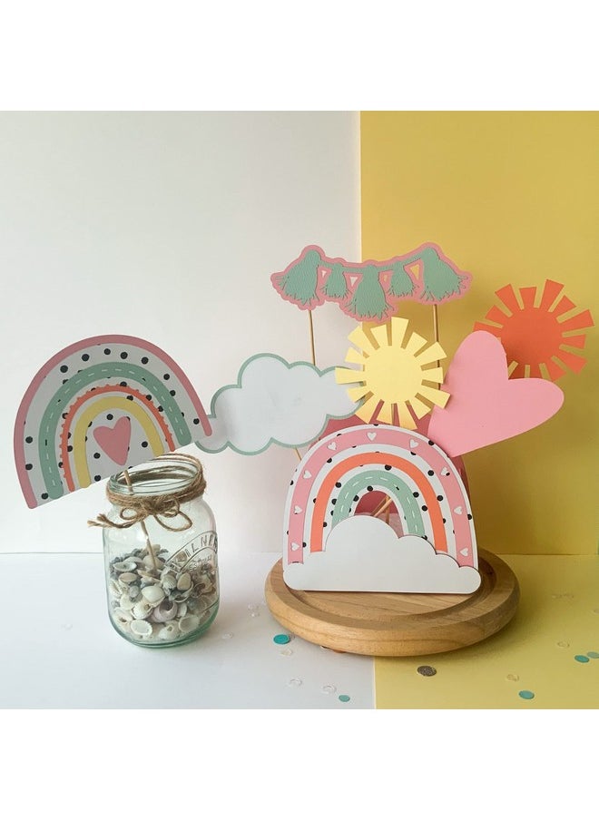 Pinfliers Pinfliers Rainbow Theme Birthday Decorations,Birthday Table Centerpiece/Birthday Table Decorative Items/Birthday Party Table Centrepieces, 1 Pastel Rainbow Paper Box, 6 Small Cut outs, Multicolor  - Image 1