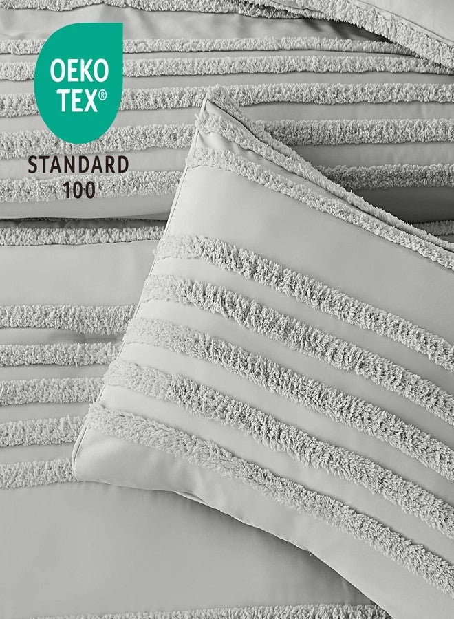 BEDELITE Boho Comforter Set Queen Size, Light Grey Tufted Striped Bed Set 3 Pieces, Soft Vintage Farmhouse Comforter for All Seasons, Boho Home Decor,Fluffy Jacquard Bedding with 2 Pillow Shams - Image 4