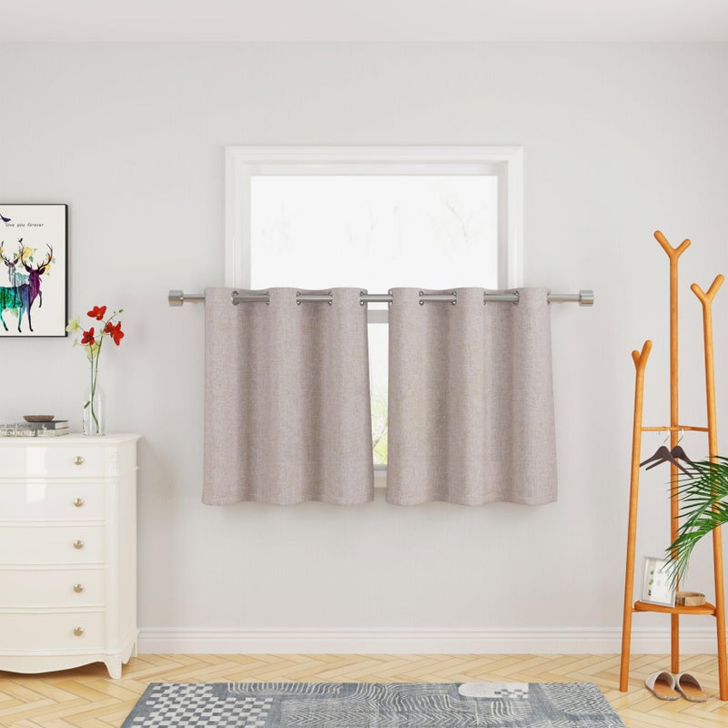 UPOPO Beige Tier Curtains over Sink Linen Textured Kitchen Window 24 inches Long Privacy Cabinet Caravan Small Short Cafe Curtains Bathroom Basement Living Room Half Window Mini Curtain 2 Panels Grommet Top - Image 1