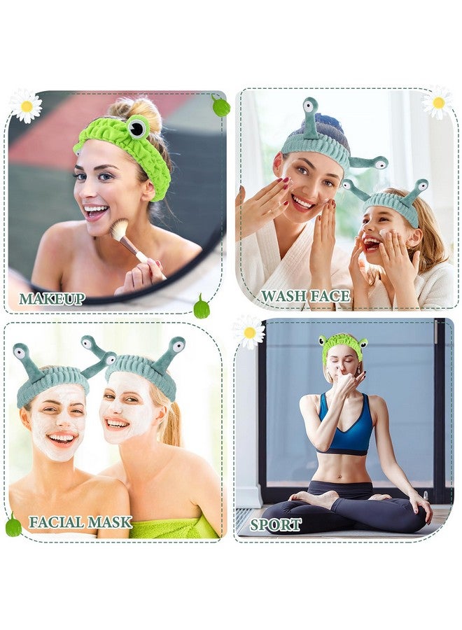 مولين عصابة رأس من قطعتين من مولين على شكل ضفدع، عصابة رأس لغسل الوجه، عصابات شعر للسبا، عصابات رأس للمكياج للنساء، عصابة رأس مرنة من الصوف المرجاني اللطيف، إكسسوارات شعر إبداعية لغسل الوجه والاستحمام والرياضة والعناية بالبشرة - Image 3