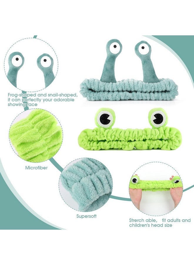 مولين عصابة رأس من قطعتين من مولين على شكل ضفدع، عصابة رأس لغسل الوجه، عصابات شعر للسبا، عصابات رأس للمكياج للنساء، عصابة رأس مرنة من الصوف المرجاني اللطيف، إكسسوارات شعر إبداعية لغسل الوجه والاستحمام والرياضة والعناية بالبشرة - Image 1