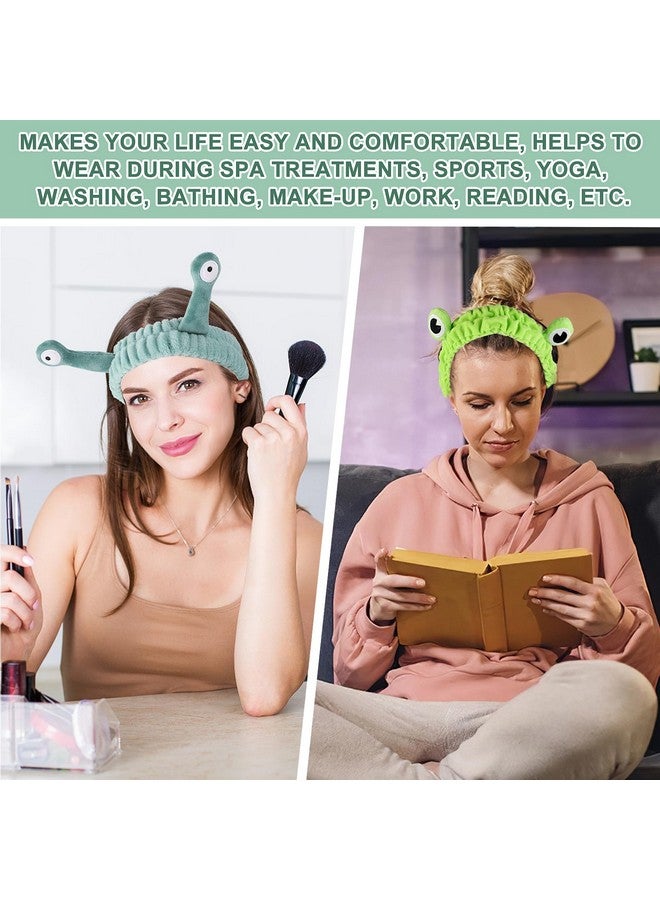 مولين عصابة رأس من قطعتين من مولين على شكل ضفدع، عصابة رأس لغسل الوجه، عصابات شعر للسبا، عصابات رأس للمكياج للنساء، عصابة رأس مرنة من الصوف المرجاني اللطيف، إكسسوارات شعر إبداعية لغسل الوجه والاستحمام والرياضة والعناية بالبشرة - Image 2