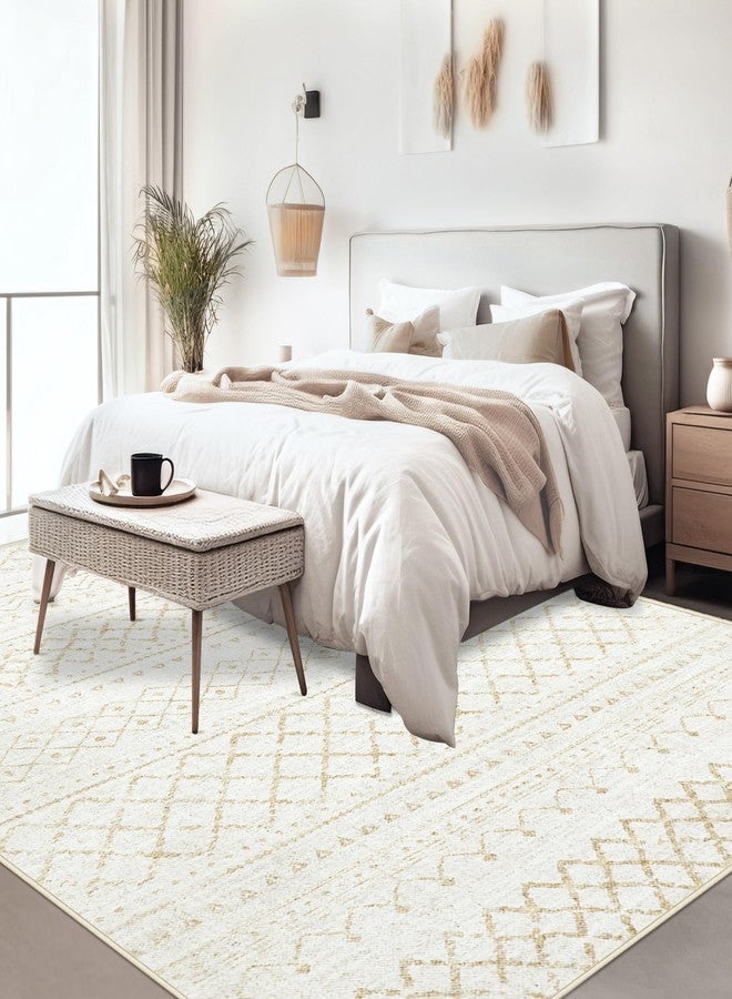 Aoyaomi Area Rug Living Room Rugs 5x7 - Large Soft Boho Geometric Rugs, Non-Slip Foldable Washable Area Rug Non Shedding Morden Indoor Floor Carpet for Living Bedroom Office Dining Room (Beige,5' x 7') - Image 3