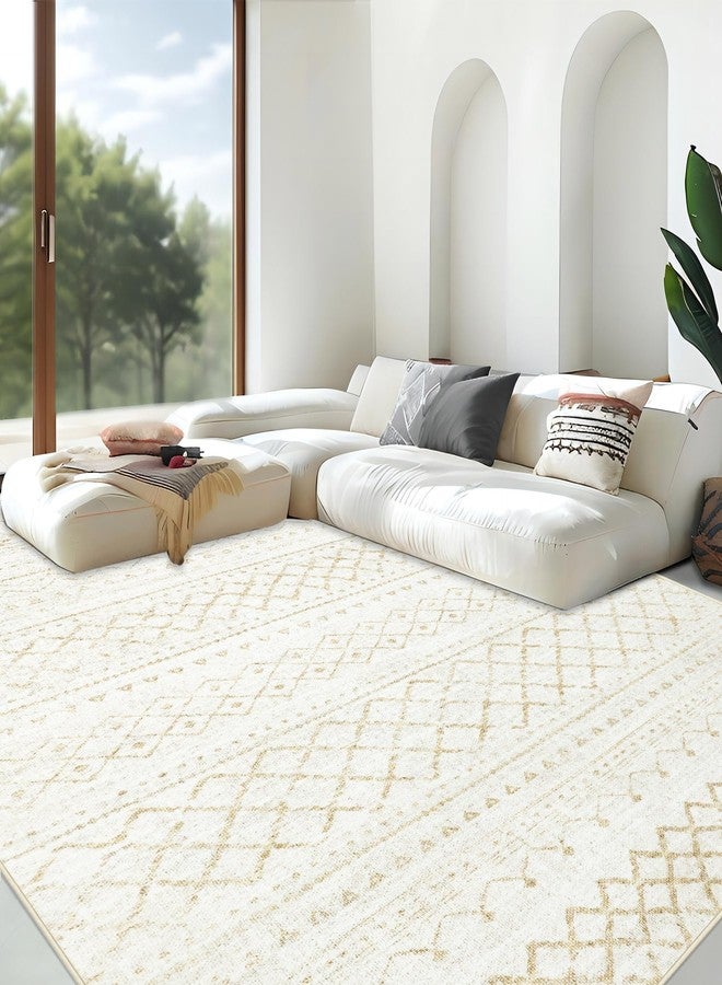 Aoyaomi Area Rug Living Room Rugs 5x7 - Large Soft Boho Geometric Rugs, Non-Slip Foldable Washable Area Rug Non Shedding Morden Indoor Floor Carpet for Living Bedroom Office Dining Room (Beige,5' x 7') - Image 2