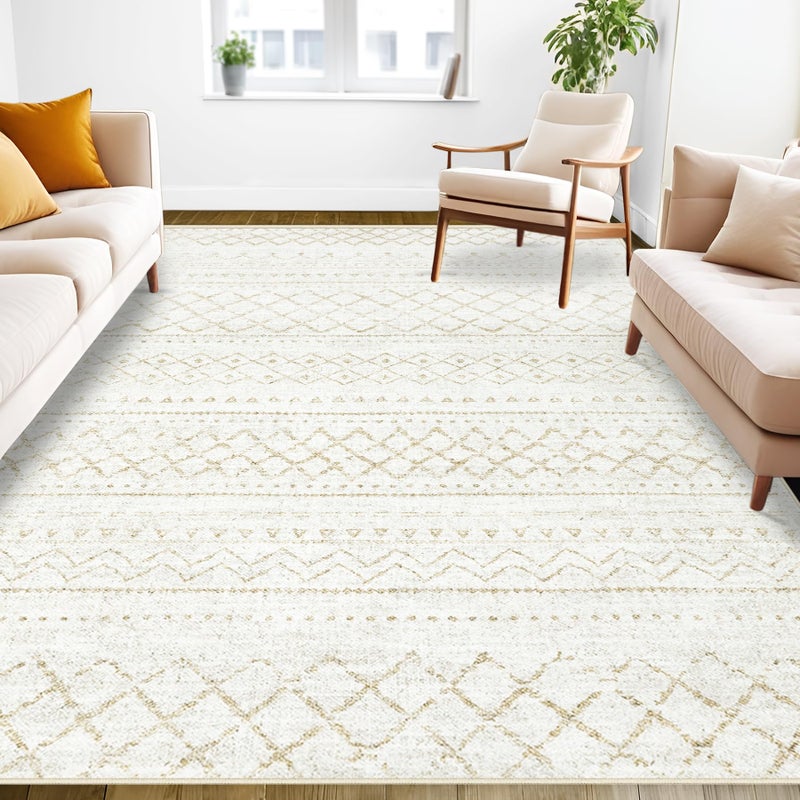 Aoyaomi Area Rug Living Room Rugs 5x7 - Large Soft Boho Geometric Rugs, Non-Slip Foldable Washable Area Rug Non Shedding Morden Indoor Floor Carpet for Living Bedroom Office Dining Room (Beige,5' x 7') - Image 1