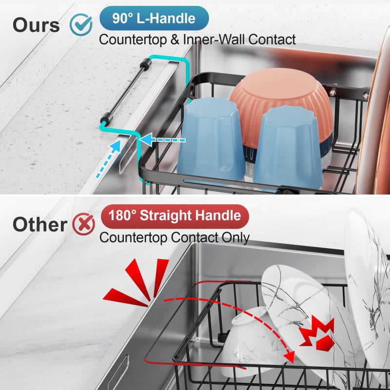 iSPECLE Expandable Dish Drying Rack for Kitchen Sink - Heavy Duty Adjustable Over The Sink Dish Drainer with Square Corners, Rust Resistant with Lock Knob, Fit for Modern Single & Double Sinks, Black - Image 5