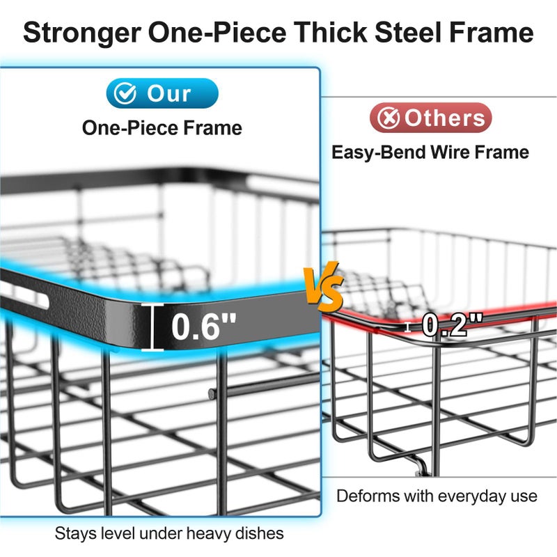iSPECLE Expandable Dish Drying Rack for Kitchen Sink - Heavy Duty Adjustable Over The Sink Dish Drainer with Square Corners, Rust Resistant with Lock Knob, Fit for Modern Single & Double Sinks, Black - Image 4