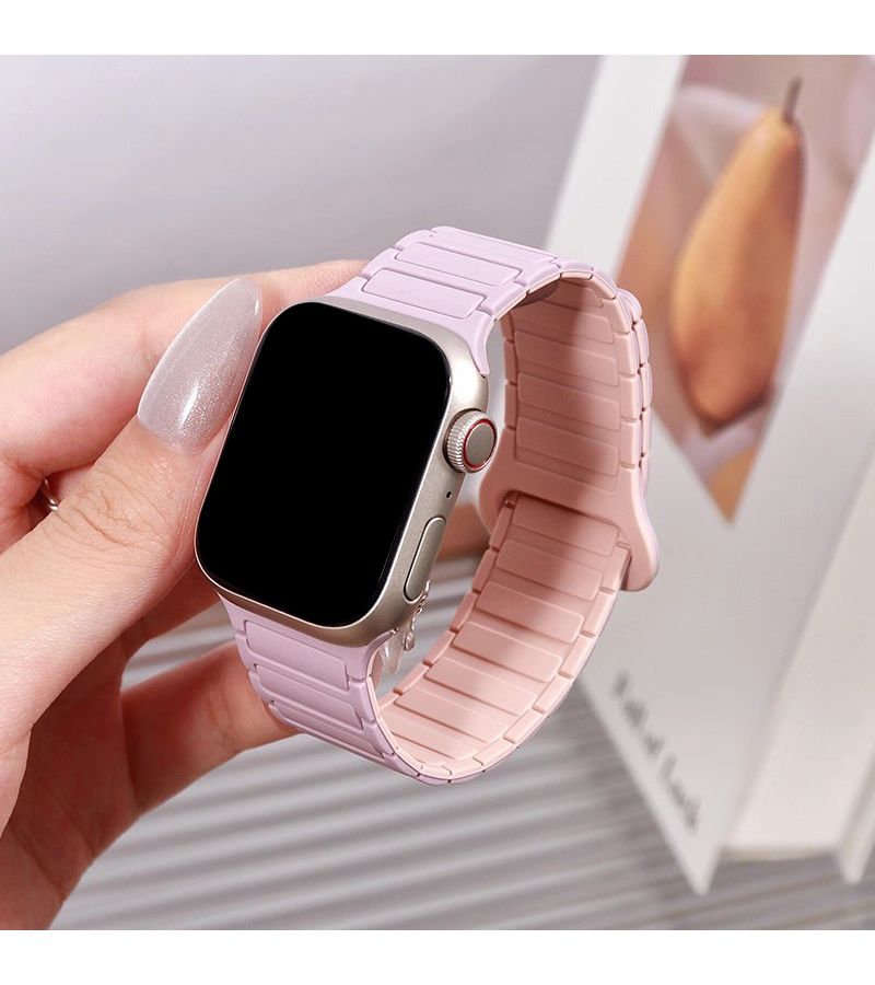 Silicone Magnetic Strap for Smartwatch 10 46mm 44mm 42mm 49mm Compatible with Series 11 10 9 8 7 6 45mm 41mm 40mm 38mm Light Purple With Pink Sand Chain Link Design Wearable Tech Accessory Stylish Band Flexible Wristband - Image 5