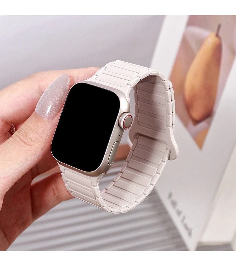Silicone Magnetic Strap for Smartwatch 10 46mm 44mm 42mm 49mm Compatible with Series 11 10 9 8 7 6 45mm 41mm 40mm 38mm Light Purple With Pink Sand Chain Link Design Wearable Tech Accessory Stylish Band Flexible Wristband - Image 4
