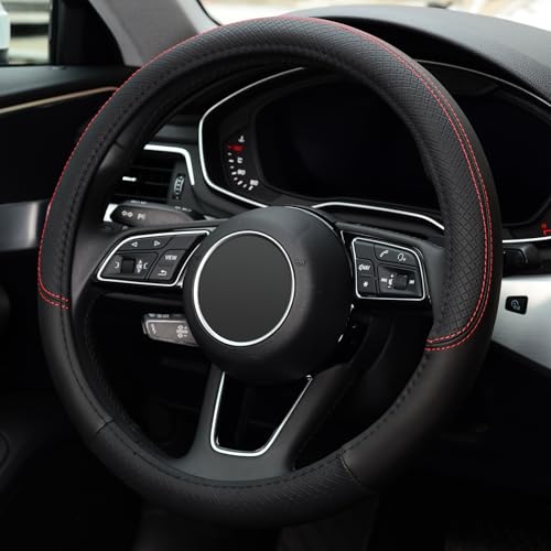 LABBYWAY Microfiber Leather Steering Wheel Cover, Universal Fit 15 Inch Car Anti-Slip Wheel Protector (Black) - Image 3
