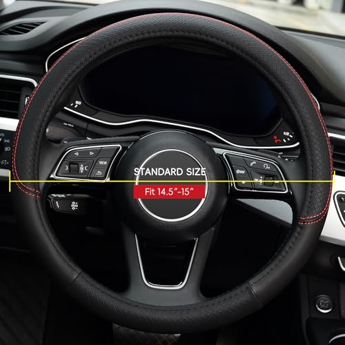 LABBYWAY Microfiber Leather Steering Wheel Cover, Universal Fit 15 Inch Car Anti-Slip Wheel Protector (Black) - Image 2
