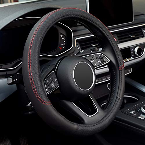 LABBYWAY Microfiber Leather Steering Wheel Cover, Universal Fit 15 Inch Car Anti-Slip Wheel Protector (Black) - Image 1