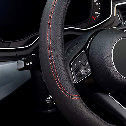 LABBYWAY Microfiber Leather Steering Wheel Cover, Universal Fit 15 Inch Car Anti-Slip Wheel Protector (Black) - Image 5