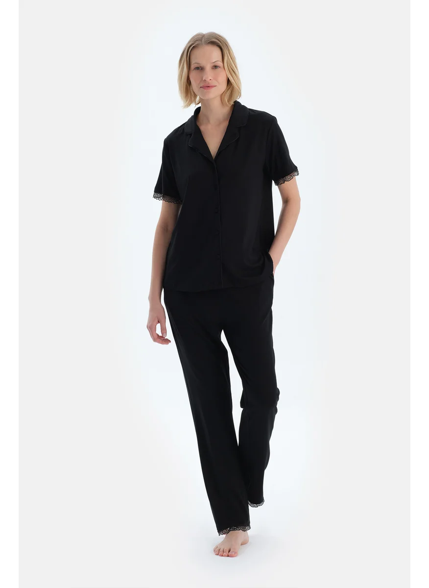 dagi Shirt & Trousers Pajama Set Spread Collar Viscose Mid Rise Regular/Classic Fit Sleepwear