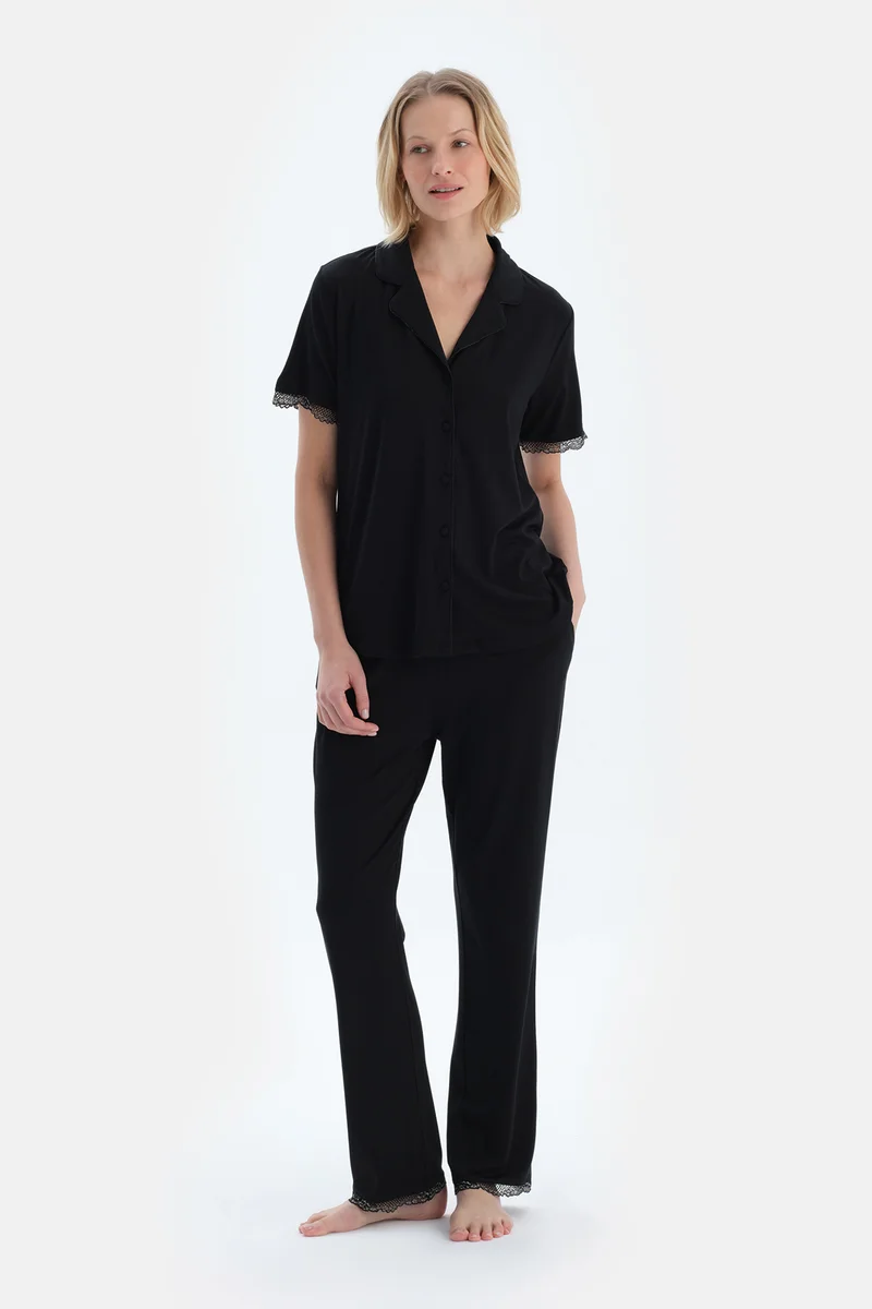 dagi Shirt & Trousers Pajama Set Spread Collar Viscose Mid Rise Regular/Classic Fit Sleepwear