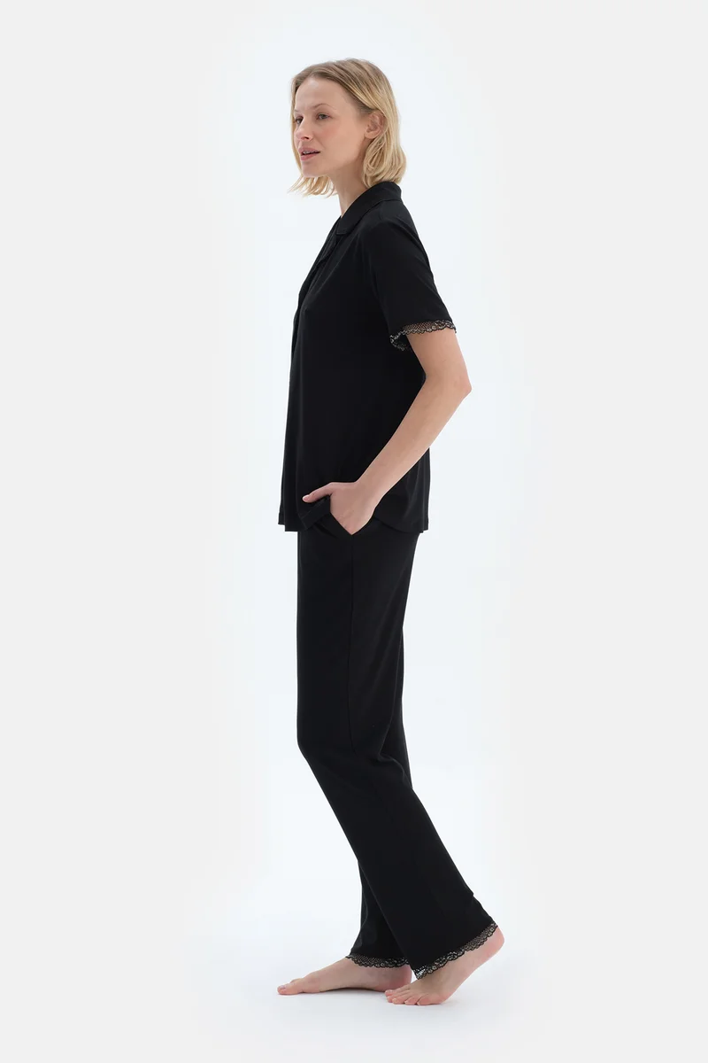 dagi Shirt & Trousers Pajama Set Spread Collar Viscose Mid Rise Regular/Classic Fit Sleepwear