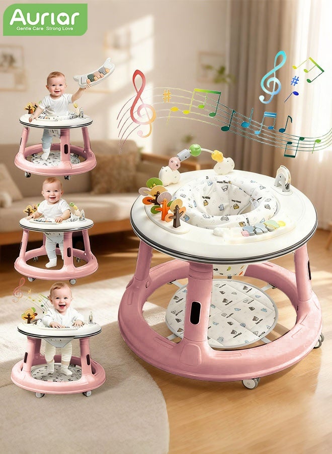 Aurlar 5 in 1 Baby Walker, Push Walker with 360° Swivel Seat, Music & Light Toys, Activity Table & Feeding Mode, Baby Standing Support for 6–18 Months (Pink) - Image 1