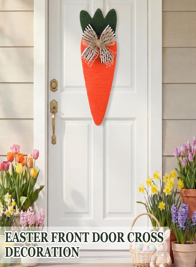 Lineshading Knit Carrot Spring Cross Wreath for Front Door, Spring Artificial Christian Easter Wreath with Retro Bow for Hope, for Outdoor Indoor Farmhouse Garden Porch Window Home Decor - Image 5