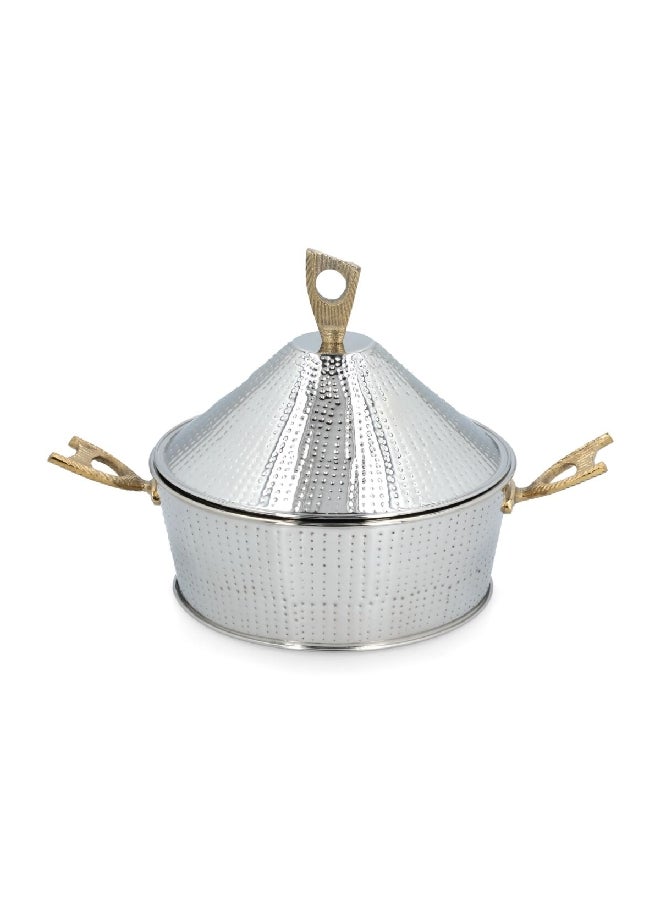 بين سيرفي وعاء حراري بشكل هرمي، يمكن وضعه في غسالة الأطباق، مع غطاء آمن، باللونين الفضي والنحاسي، بقطر 25 سم. الرمز: PS-15721 - Image 1