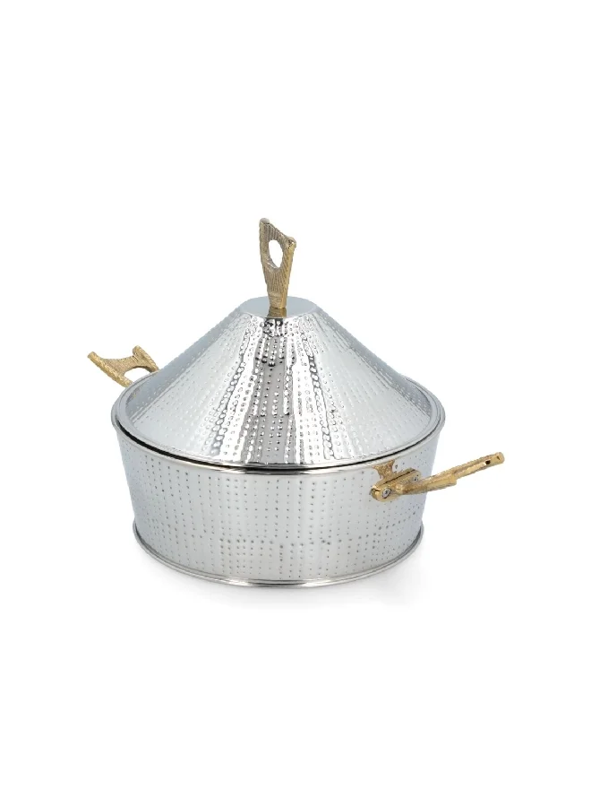 Bien Servi Dishwasher Safe Pyramid Shape Hot Pot with Secure Lid Silver and Copper 25 cm PS-15721