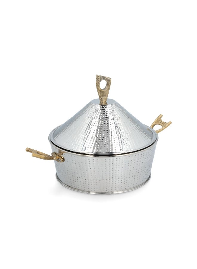 بين سيرفي وعاء حراري بشكل هرمي، يمكن وضعه في غسالة الأطباق، مع غطاء آمن، باللونين الفضي والنحاسي، بقطر 25 سم. الرمز: PS-15721 - Image 3