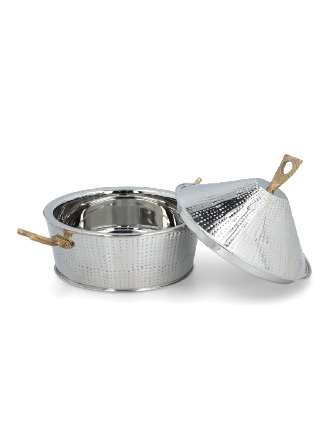 بين سيرفي وعاء حراري بشكل هرمي، يمكن وضعه في غسالة الأطباق، مع غطاء آمن، باللونين الفضي والنحاسي، بقطر 25 سم. الرمز: PS-15721 - Image 4