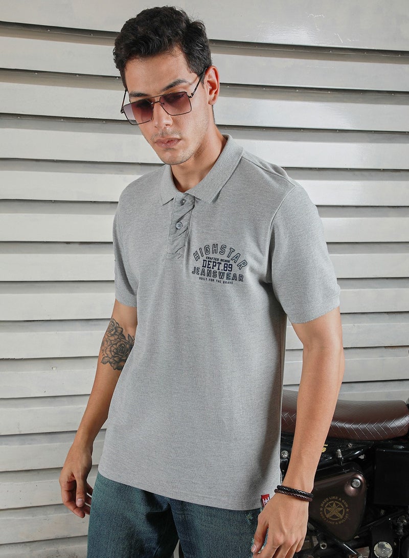 HIGH STAR Grey Polo Collar Short Sleeves T-Shirt for Men - Image 1